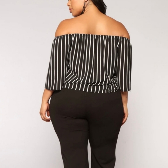 Off the shoulder black and white striped top - Picture 4 of 5